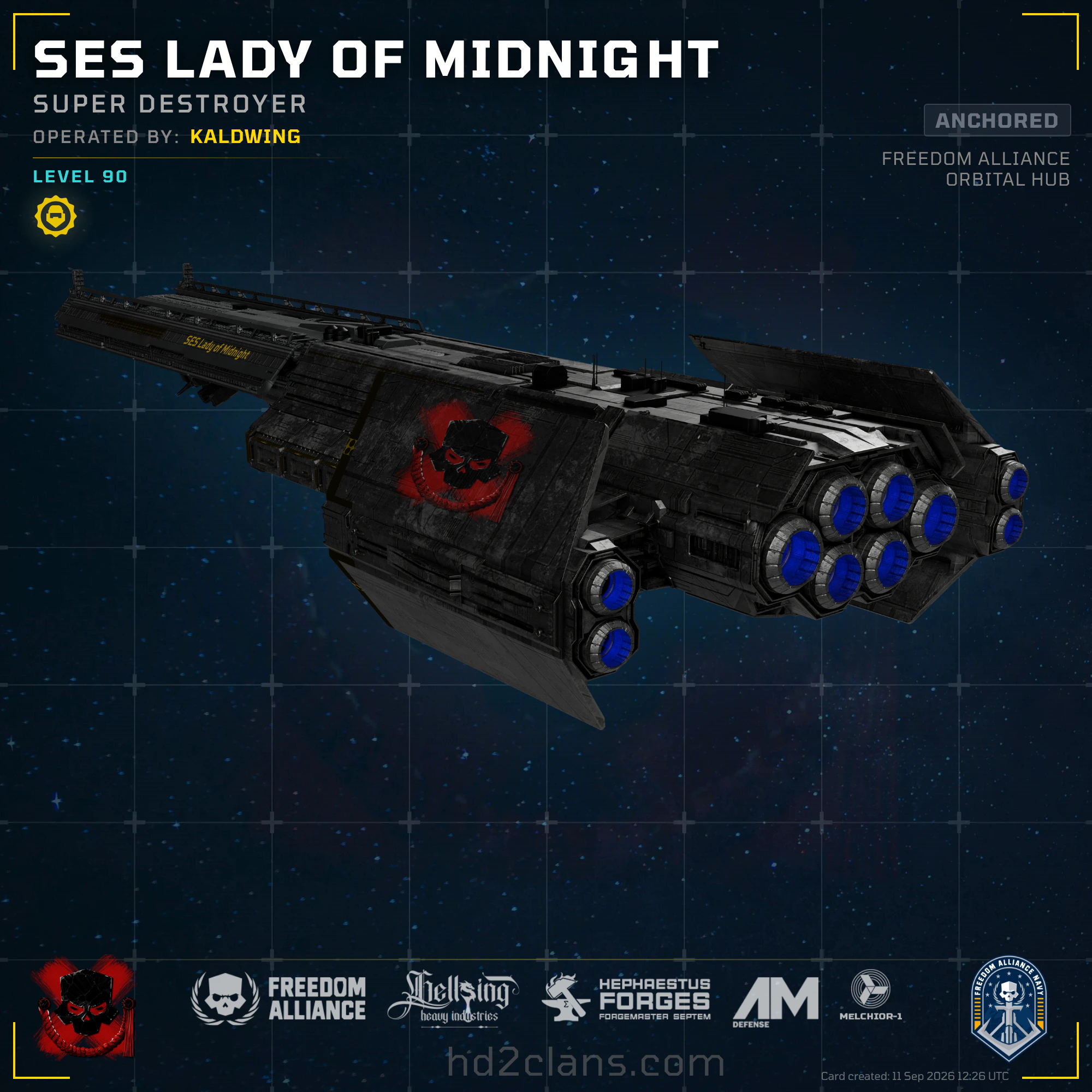 SES Lady of Midnight, port quarter view. Engine array and Death Company wing marking visible.
